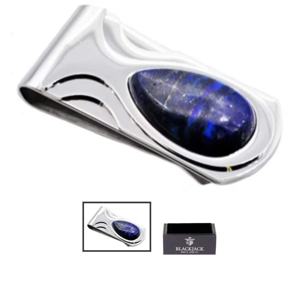 Mens Genuine Lapis Lazuli Stainless Steel Money Clip